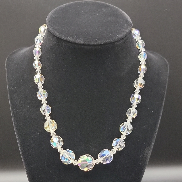 Vtg Aurora Borealis AB SwarovskiCrystal Faceted Beaded Choker Petite Necklace